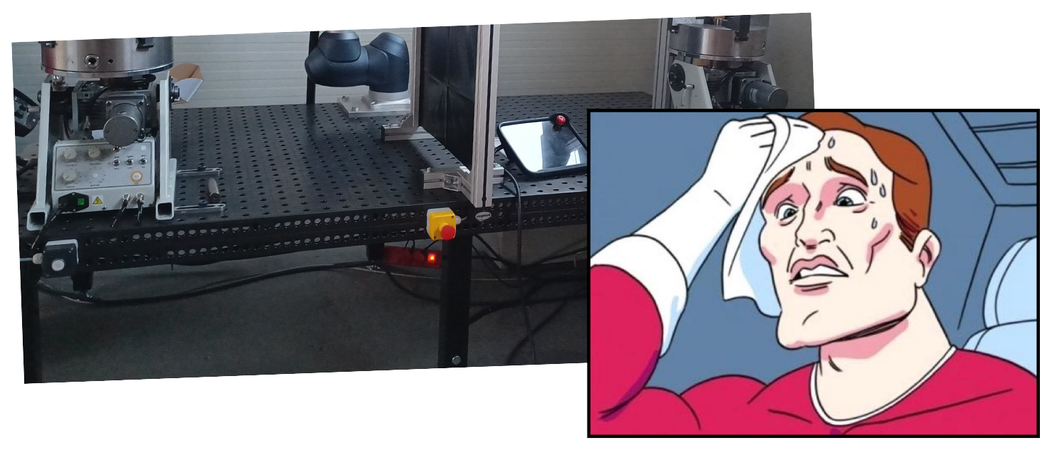 Výrobní robot červené tlačítko